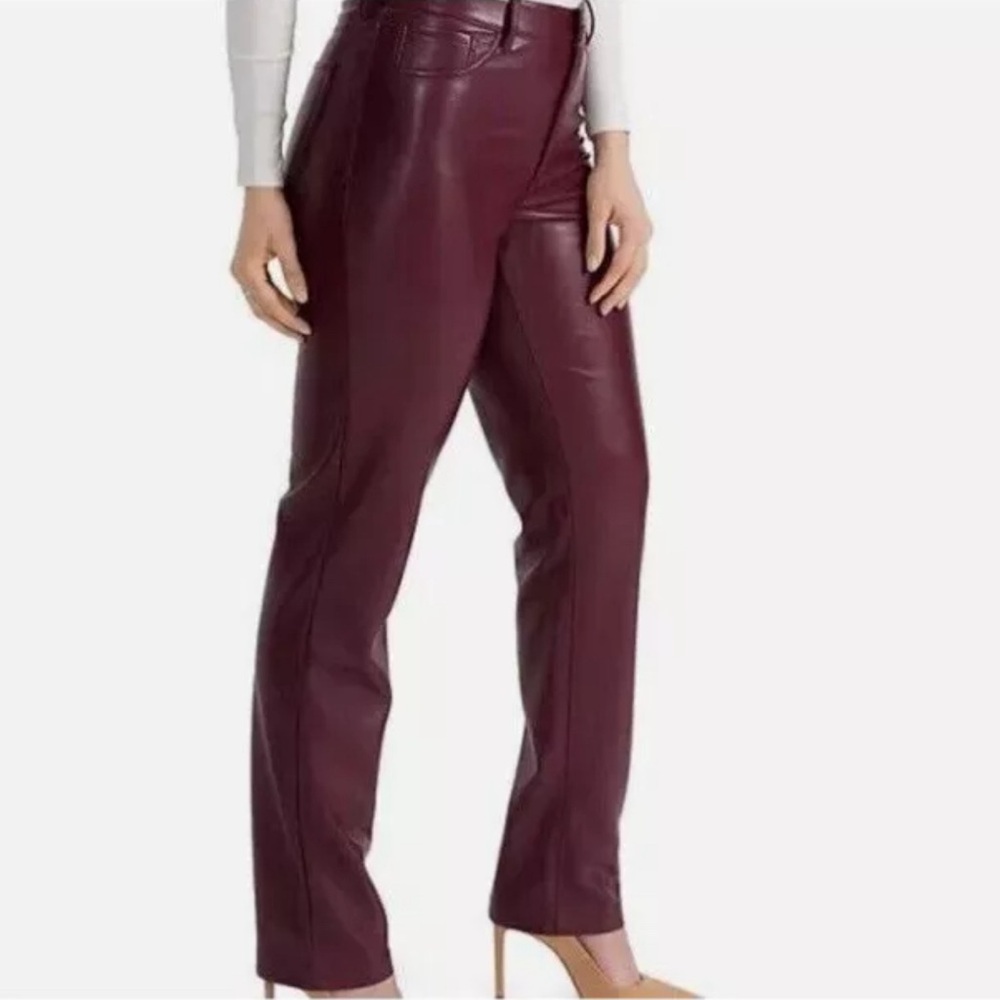JOIE LIMITED EDITION Faux Leather Straight Pants Style JEI000 Burgundy Size 6